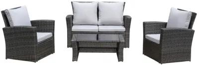 4-Pieces PE Rattan Wicker Outdoor Patio Furniture Set With Grey Cushions