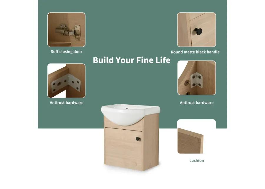 Small Size 18 Inch Bathroom Vanity With Ceramic Sink, Wall Mounting Design