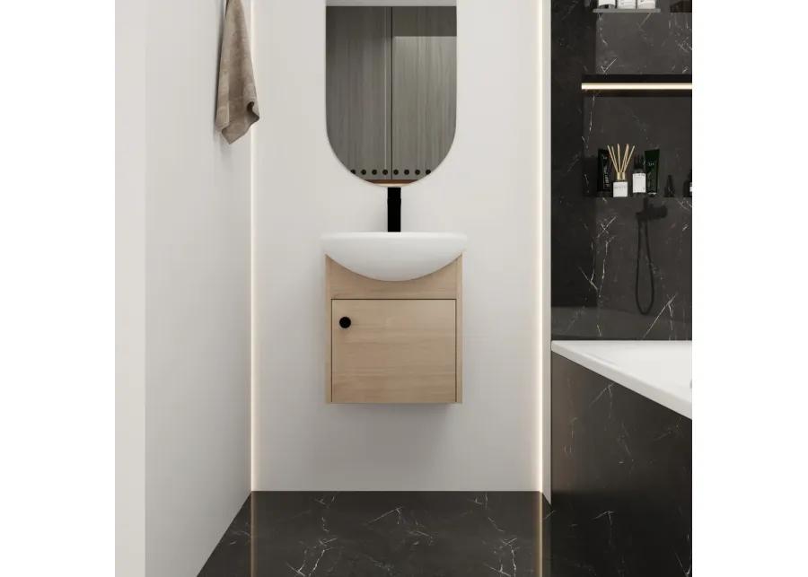 Small Size 18 Inch Bathroom Vanity With Ceramic Sink, Wall Mounting Design