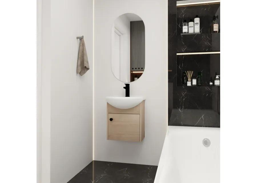 Small Size 18 Inch Bathroom Vanity With Ceramic Sink, Wall Mounting Design