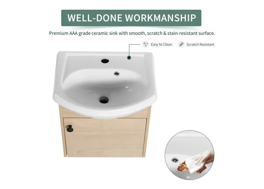 Small Size 18 Inch Bathroom Vanity With Ceramic Sink, Wall Mounting Design