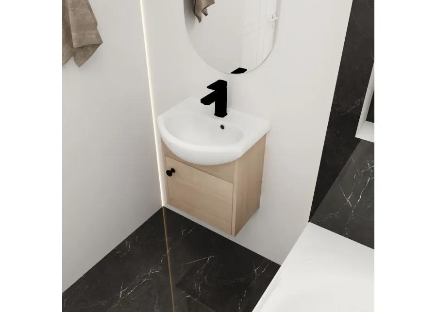 Small Size 18 Inch Bathroom Vanity With Ceramic Sink, Wall Mounting Design