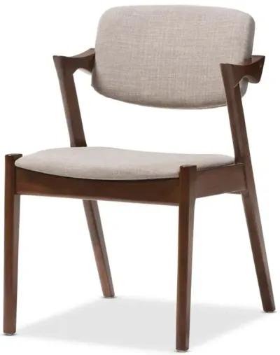 Elegant Mid-Century Dark Walnut Wood Grey Fabric Upholstered Dining Armchair