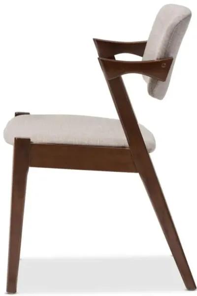 Elegant Mid-Century Dark Walnut Wood Grey Fabric Upholstered Dining Armchair