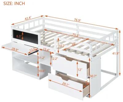 Merax Low Loft Bed with Rolling Desk and Drawers