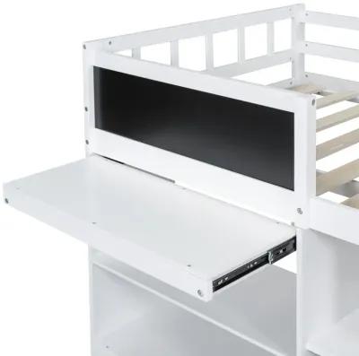 Merax Low Loft Bed with Rolling Desk and Drawers