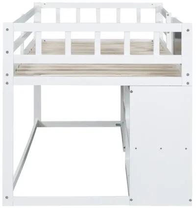 Merax Low Loft Bed with Rolling Desk and Drawers