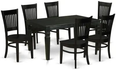 East West Furniture Dining Table- Table Leg Dining Chairs, WEVA7-BLK-W