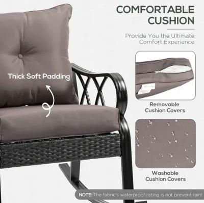 Grey Porch Rocker: Wicker Chair with Cushions and Aluminum Frame