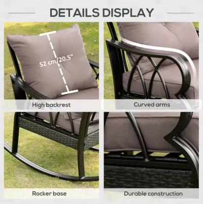 Grey Porch Rocker: Wicker Chair with Cushions and Aluminum Frame