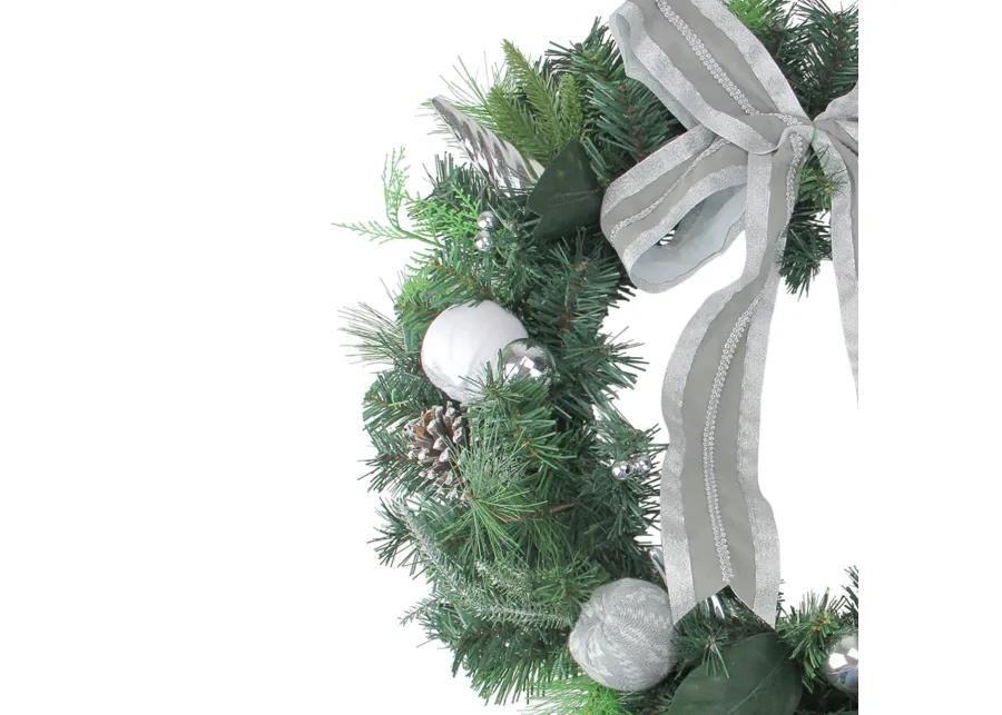 Bow and Pine Cone Artificial Christmas Wreath - 24-Inch  Unlit