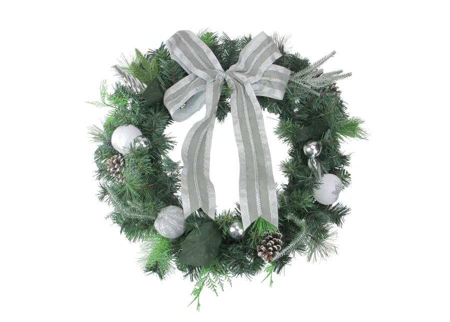 Bow and Pine Cone Artificial Christmas Wreath - 24-Inch  Unlit