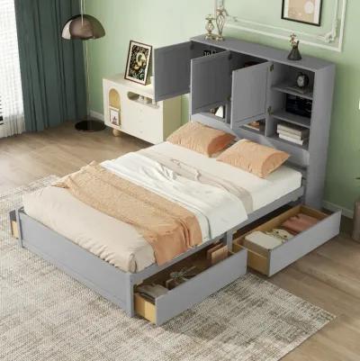 Merax Platform Bed with Storage Headboard and 4 Drawers