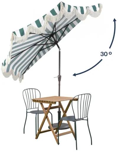 Beverly Designer Classic Scalloped Fringe Half Market Patio Umbrella with Crank, Push Button Tilt and UV Protection