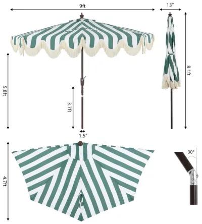 Beverly Designer Classic Scalloped Fringe Half Market Patio Umbrella with Crank, Push Button Tilt and UV Protection