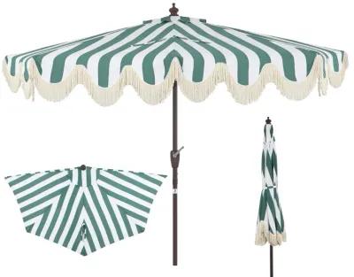 Beverly Designer Classic Scalloped Fringe Half Market Patio Umbrella with Crank, Push Button Tilt and UV Protection