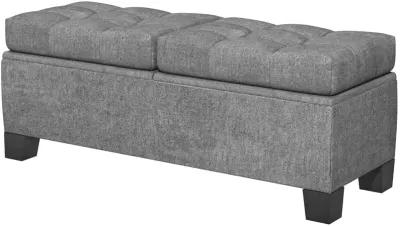 46" Gray Storage Ottoman: Button Tufted, Steel Frame