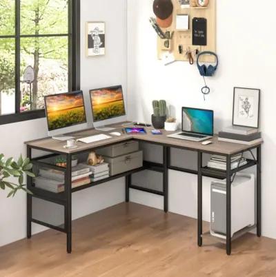 Hivvago L-Shaped Computer Desk with Charging Station and Adjustable Shelf