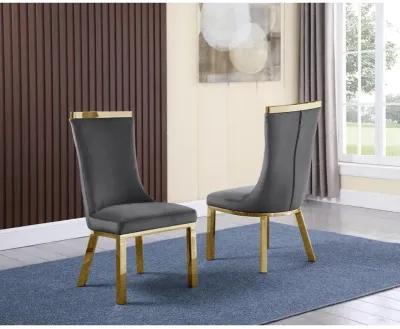 Upholstered dining chairs set of 2 in Dark gray velvet fabric - gold colored stainless steel base