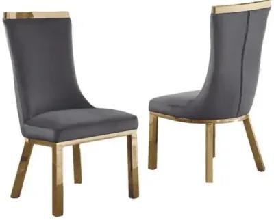 Upholstered dining chairs set of 2 in Dark gray velvet fabric - gold colored stainless steel base