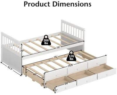 Twin Captain's Bed with Trundle and 3 Storage Drawers