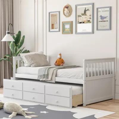 Twin Captain's Bed with Trundle and 3 Storage Drawers