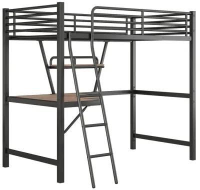 Merax Metal Frame Loft Bed with Desk and Shelf