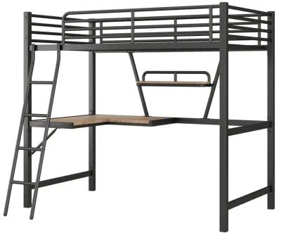 Merax Metal Frame Loft Bed with Desk and Shelf