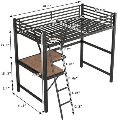 Merax Metal Frame Loft Bed with Desk and Shelf