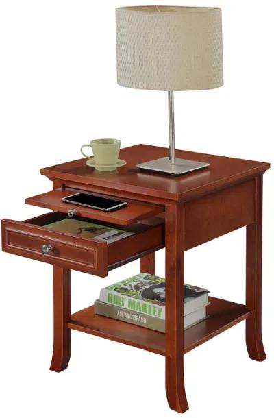 Convenience Concepts American Heritage Logan 1 Drawer End Table with Pull-Out Shelf, Mahogany