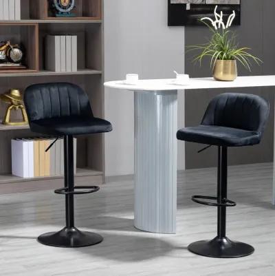 HOMCOM Adjustable Bar Stools Set of 2, Velvet Counter Height Barstool, Upholstered Kitchen Stool with Swivel Seat, Steel Frame, Footrest for Kitchen Counter and Dining Room, ‎Black