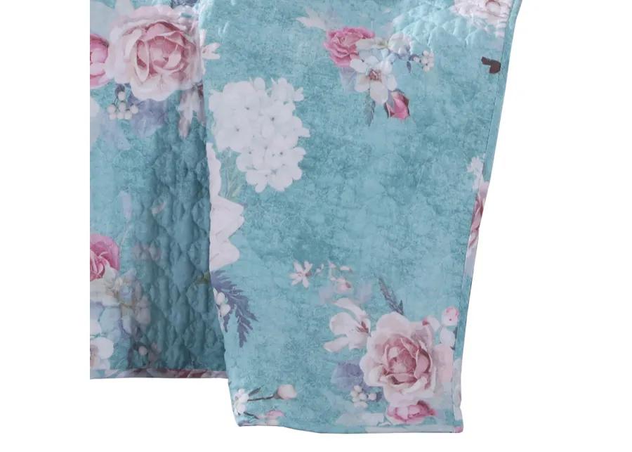 50 x 60 Inch Microfiber Throw Blanket, Floral Print, Blue, Pink, White - Benzara