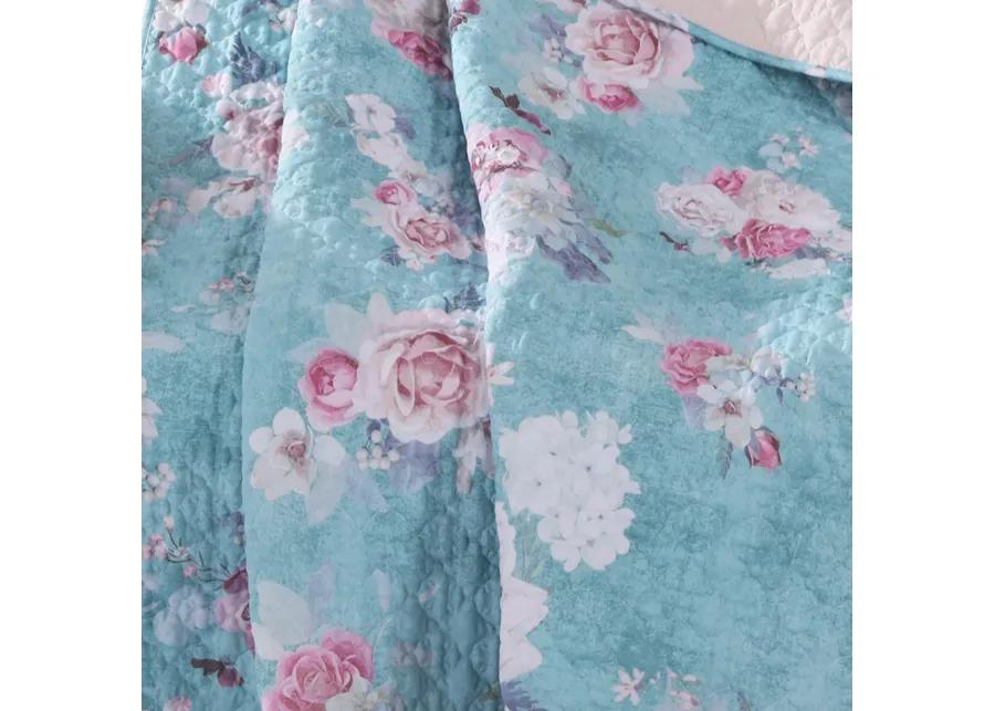 50 x 60 Inch Microfiber Throw Blanket, Floral Print, Blue, Pink, White - Benzara