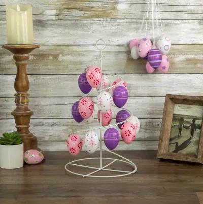 14.25" Pink  White and Purple Floral Cut Out Easter Egg Tree