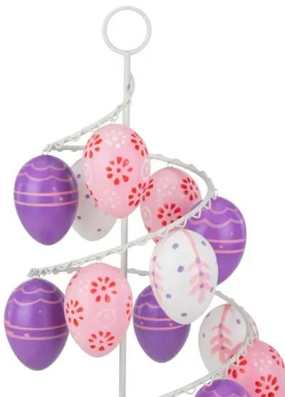 14.25" Pink  White and Purple Floral Cut Out Easter Egg Tree