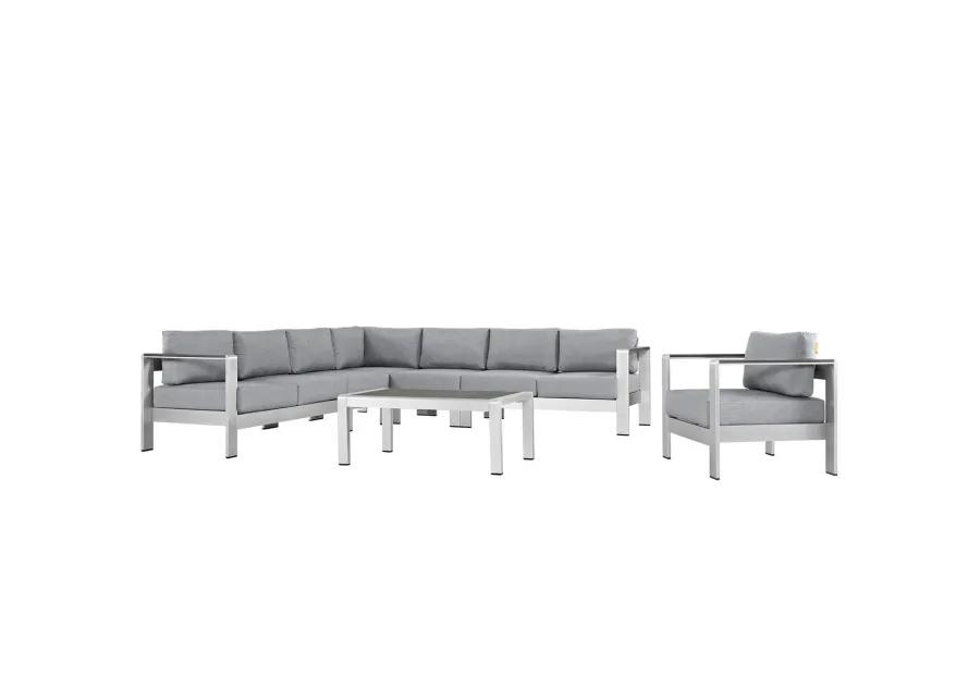 Shore 7 Piece Outdoor Patio Aluminum Sectional Sofa Set - Silver Gray