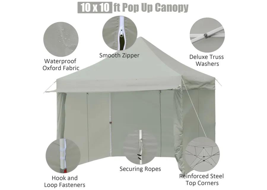 10 x 10 Feet Pop-up Gazebo with 5 Removable Zippered Sidewalls and Extended Awning