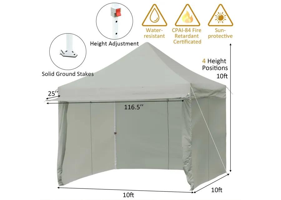 10 x 10 Feet Pop-up Gazebo with 5 Removable Zippered Sidewalls and Extended Awning