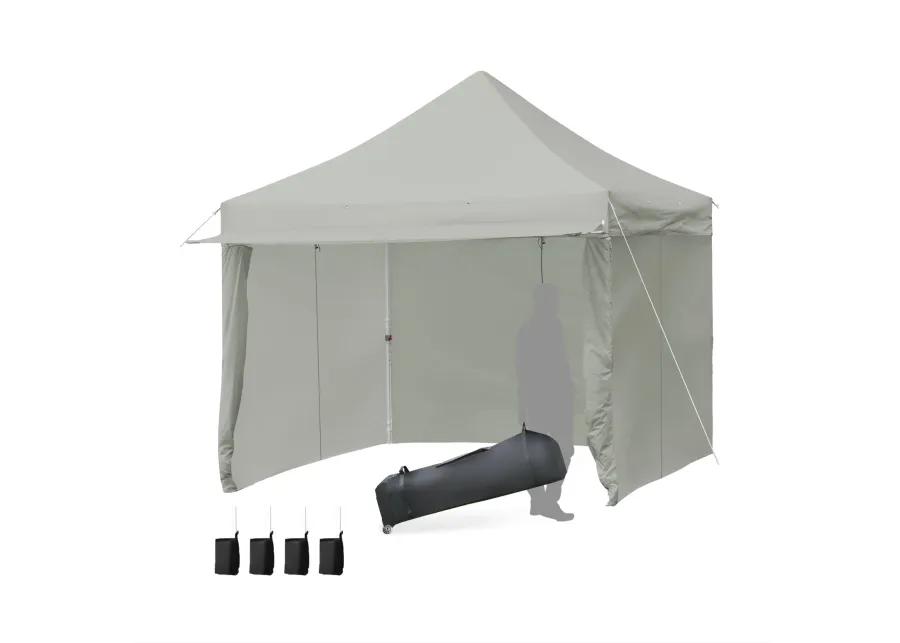 10 x 10 Feet Pop-up Gazebo with 5 Removable Zippered Sidewalls and Extended Awning