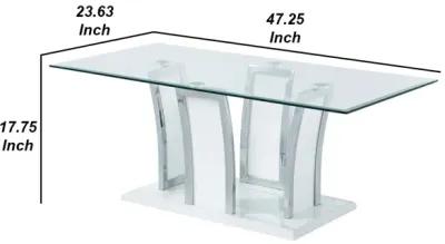 Contemporary Coffee Table with Chrome Trimmed Flared Base, White-Benzara