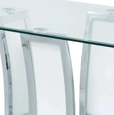 Contemporary Coffee Table with Chrome Trimmed Flared Base, White-Benzara