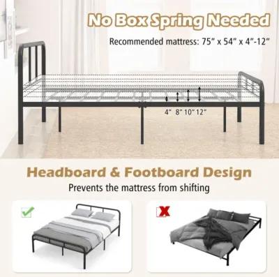 Hivvago Full Bed Frame with Headboard and Footboard No Box Spring Needed