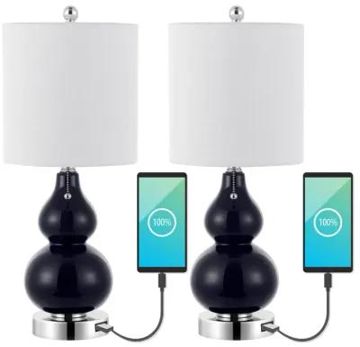 Cora Classic Vintage Glass LED Table Lamp with USB Charging Port (Set of 2)