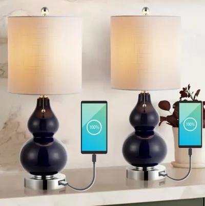 Cora Classic Vintage Glass LED Table Lamp with USB Charging Port (Set of 2)