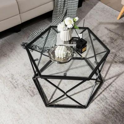 Modern Accent Geometric Glass Coffee Table-Black