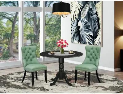 3 Piece Kitchen Table Set Consists of a Round Dining Table with Dropleaf