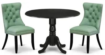 3 Piece Kitchen Table Set Consists of a Round Dining Table with Dropleaf