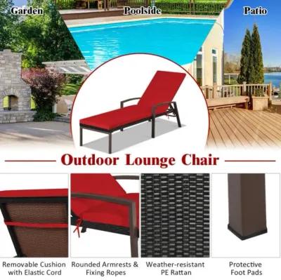 Hivvago 2 Pieces Patio Rattan Adjustable Back Lounge Chair with Armrest and Removable Cushions