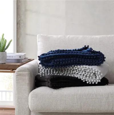 Walnut Flannel Pompom 50" x 70" Throw Navy