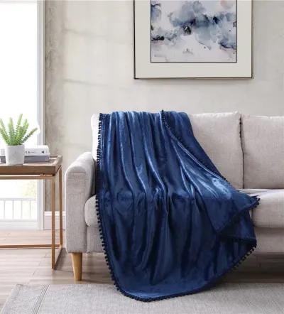 Walnut Flannel Pompom 50" x 70" Throw Navy